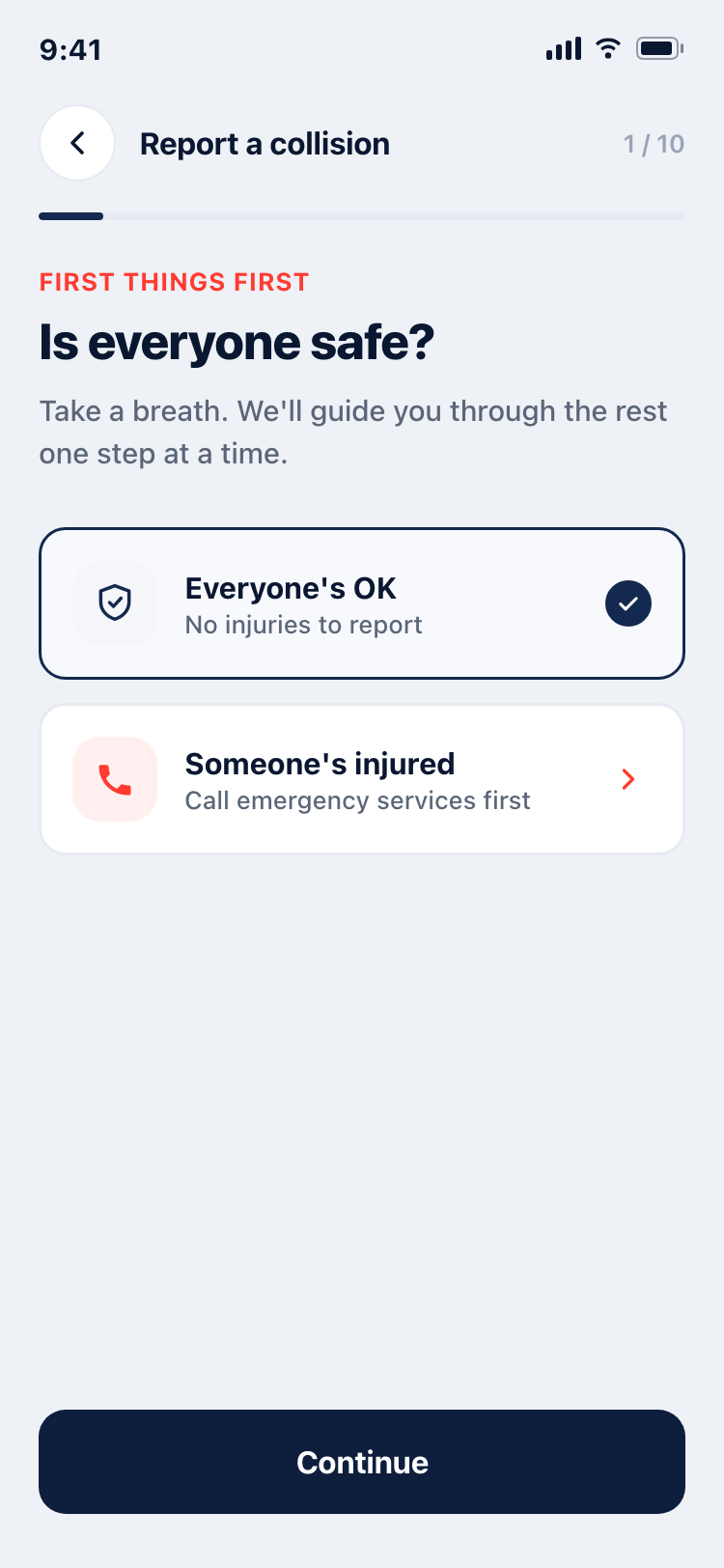 Safety triage screen