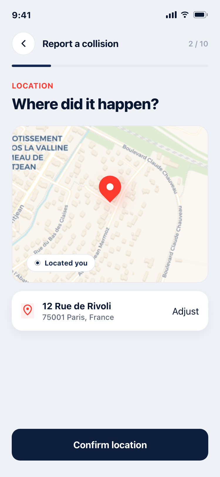 Location confirm screen