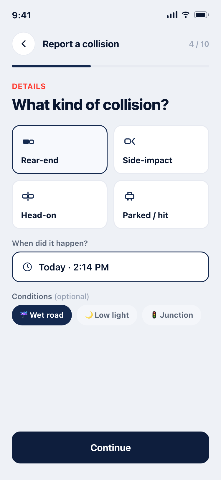 Collision details screen