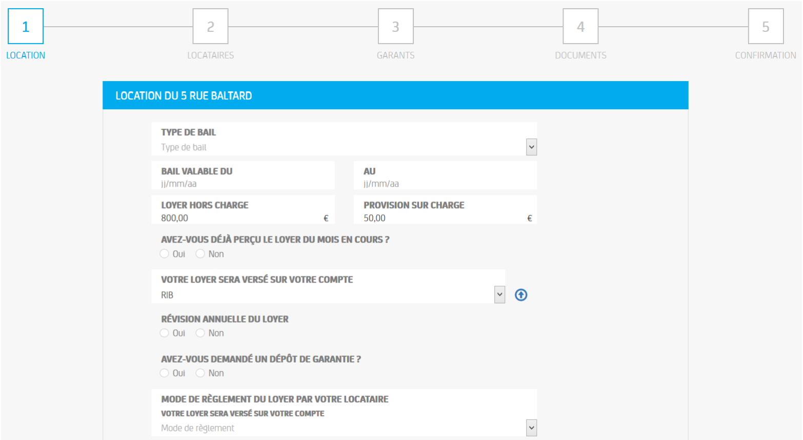 Previous RAR form with 5-step wizard