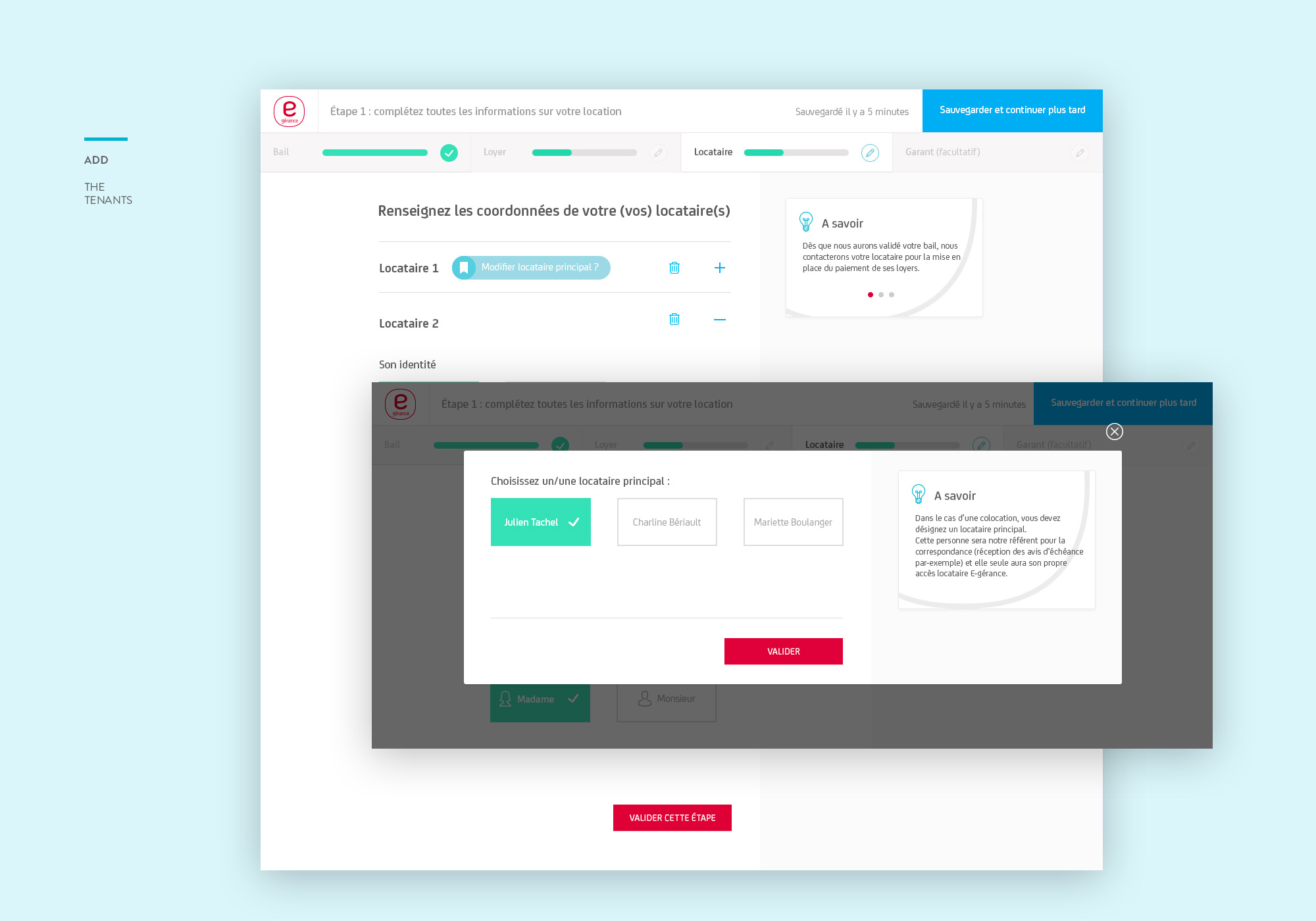 Tenant management form with inline validation