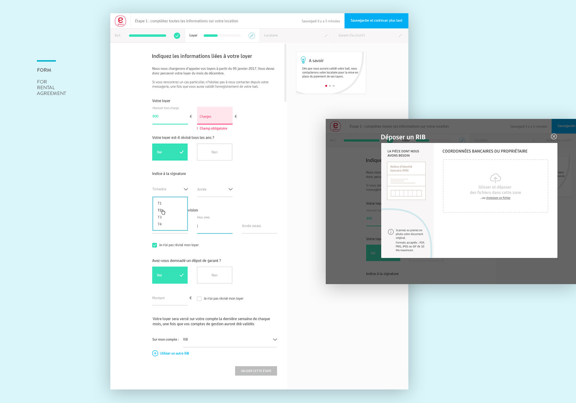 Rental agreement form with Loyer tab