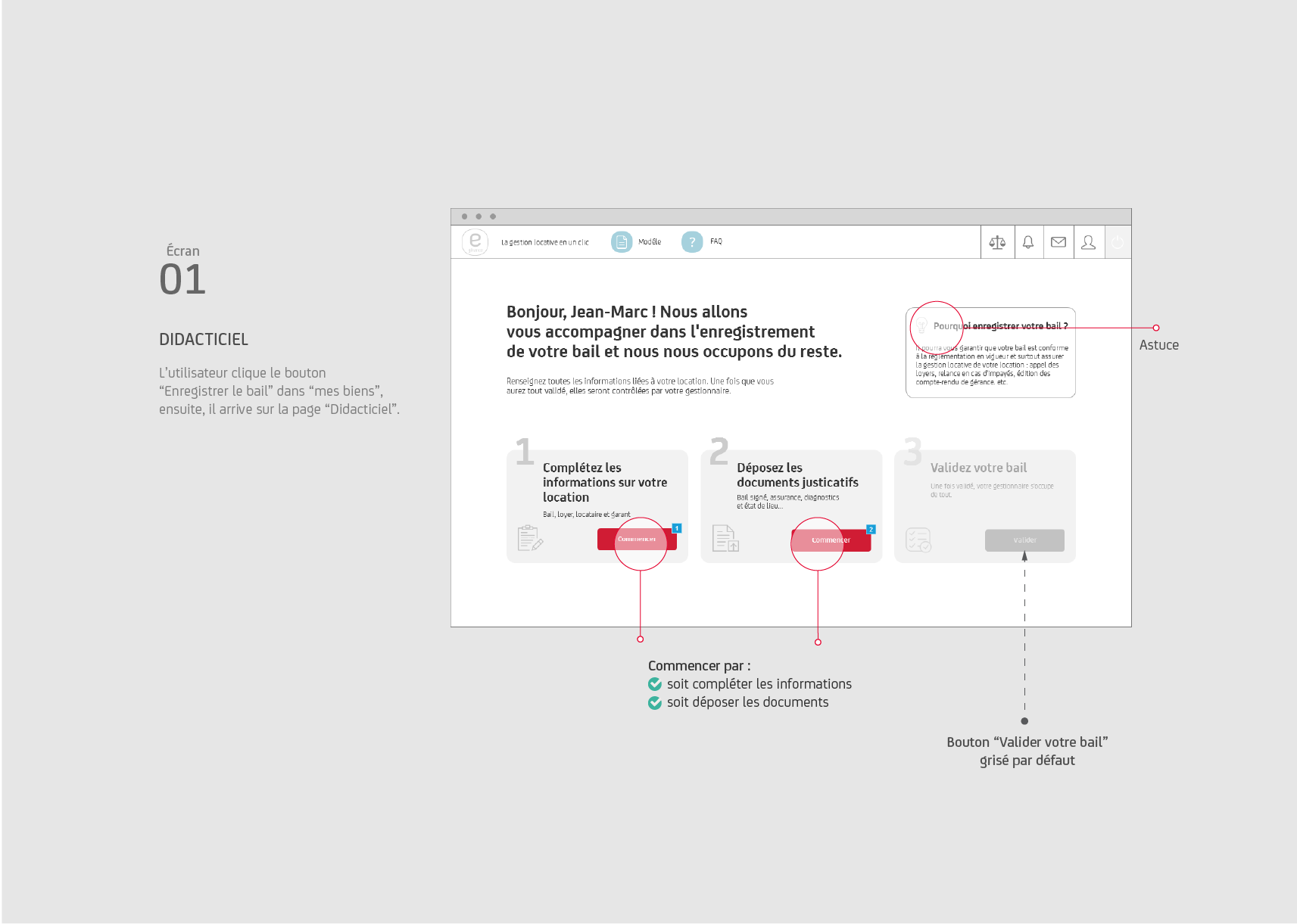 Screen 01: Tutorial page with 3-step process