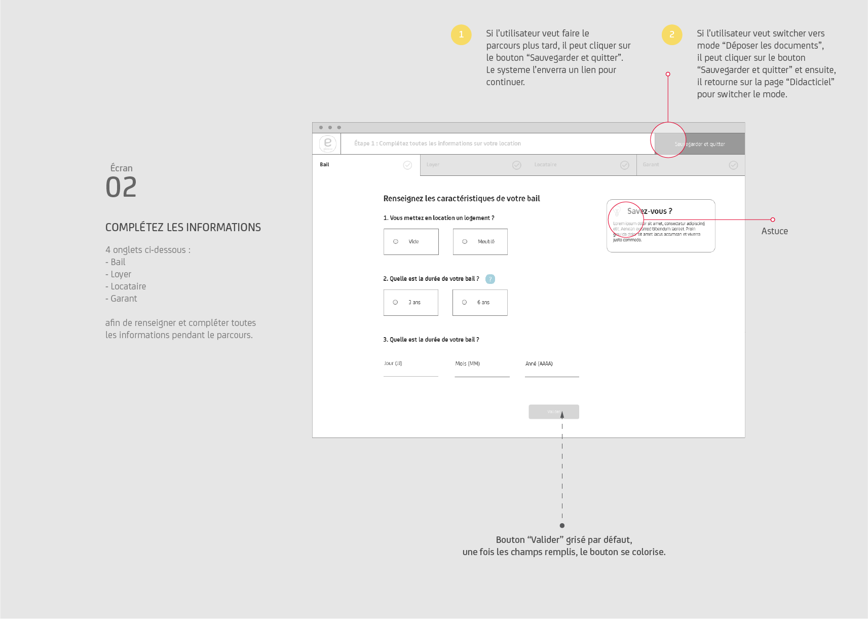 Screen 02: Information form with 4 tabs