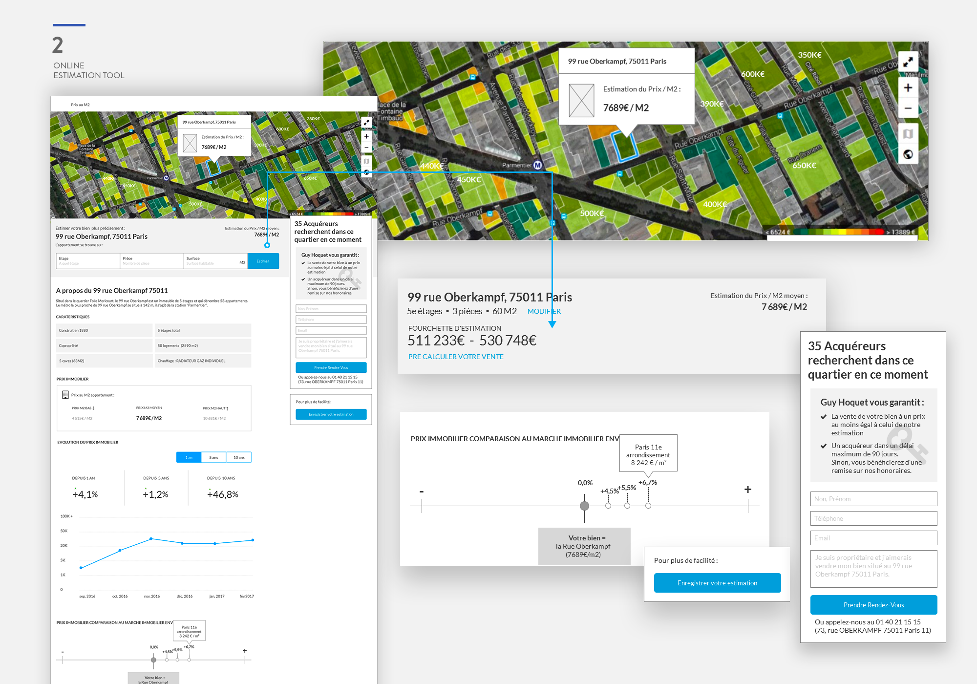 Online estimation tool wireframes and UI