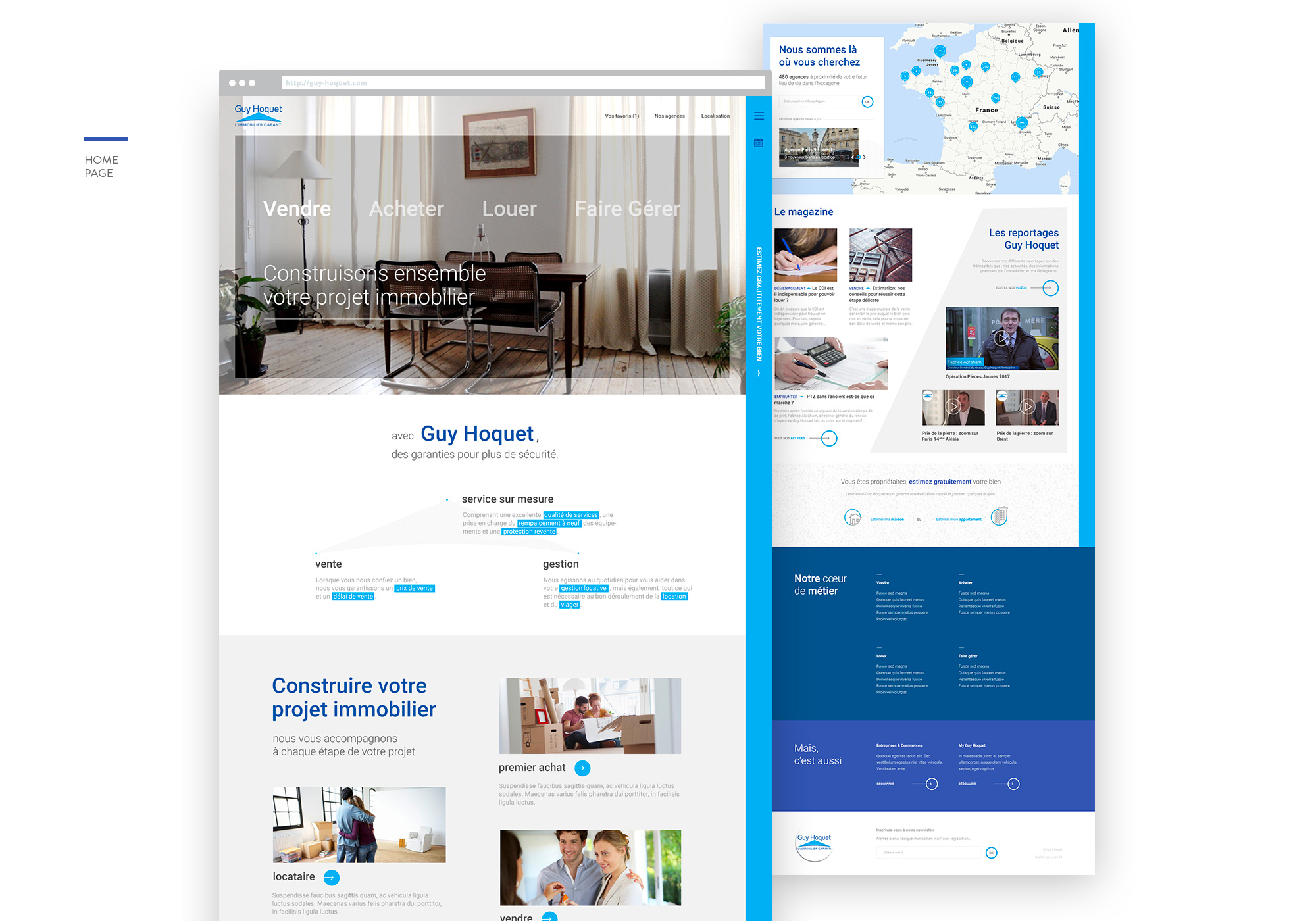 Homepage visual design with hero section and navigation