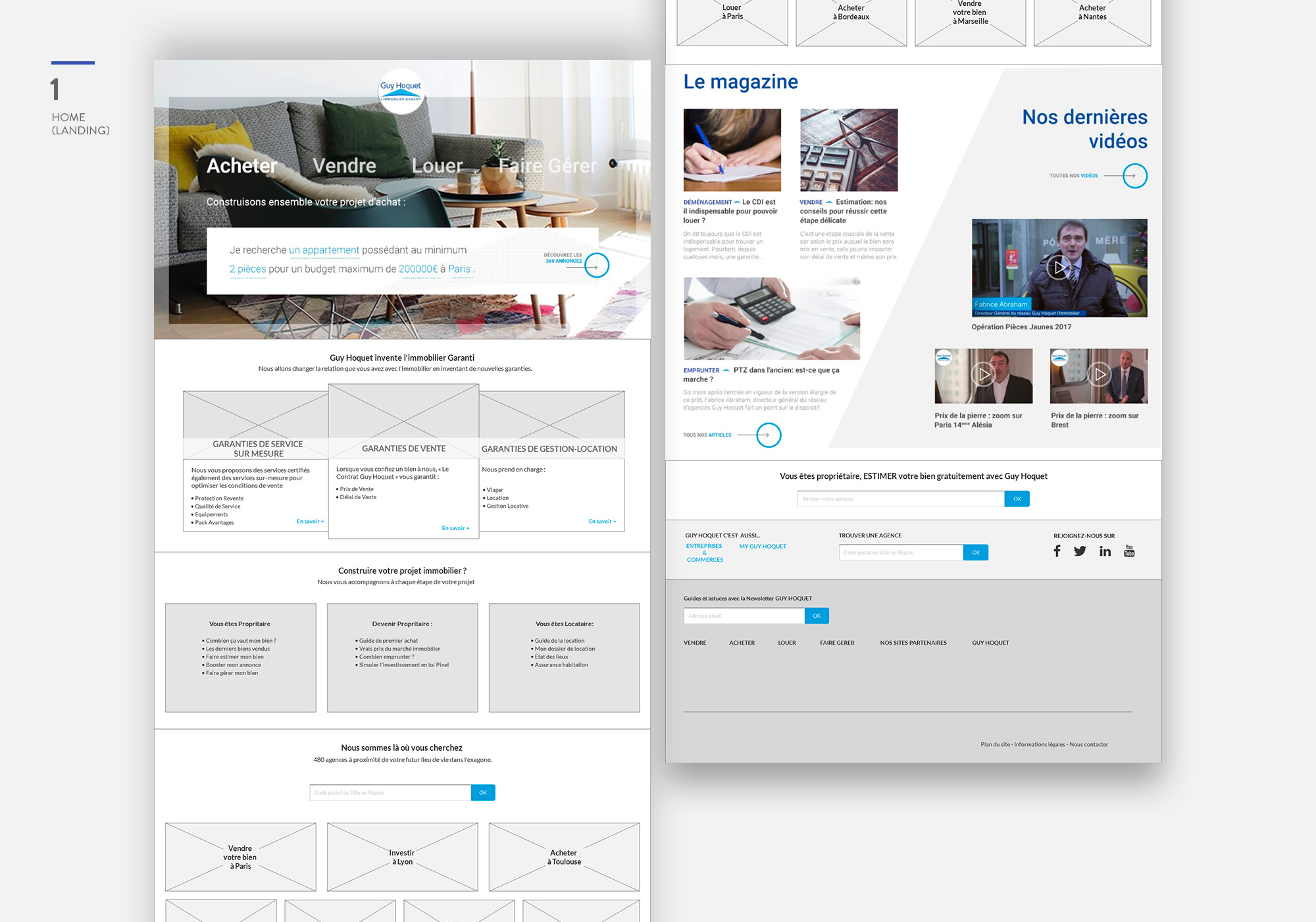 Homepage wireframe with main navigation and content sections